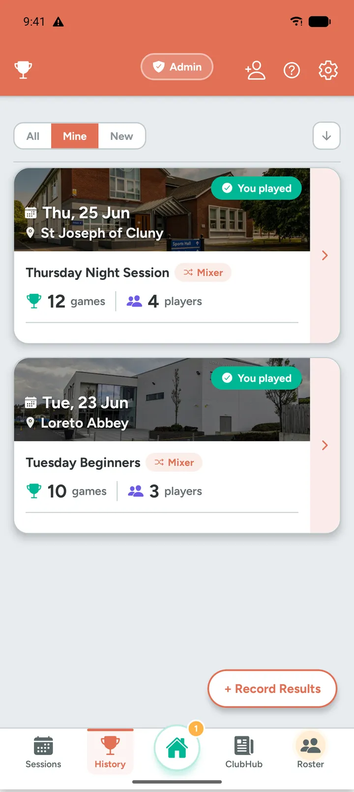 Club history with results and photos